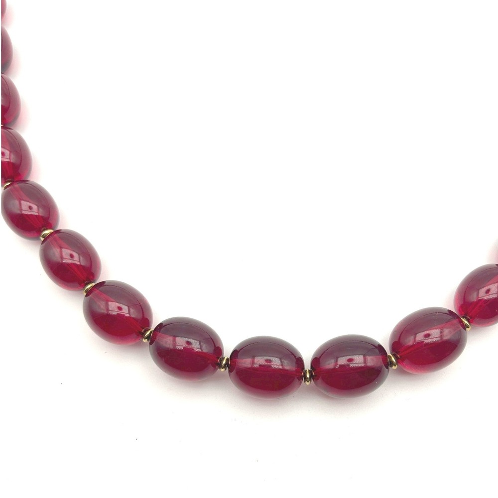Vintage Monet Red Bead Necklace 29" Opera Length Graduated Lucite Beads Signed - Picture 2 of 6